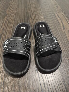 Under Armour Black Slide Sandals with White Logo